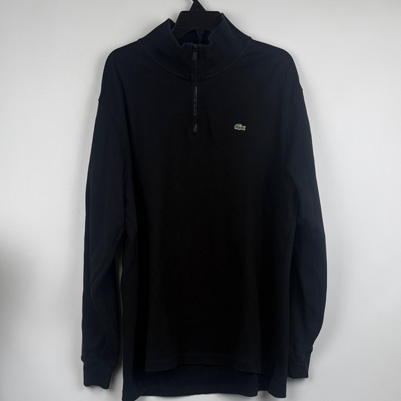 Lacoste Other - Lacoste Men's High Neck Black Solid Quarter-Zip Interlock Sweatshirt Sz 8 (3XL)